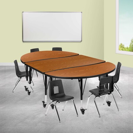 Flash Furniture Oval 47.5 W, 76 L, 25 H, Chrome, Laminate, Particleboard, Plastic, Steel, Wood Grain XU-GRP-12CH-A3048CON-48-OAK-T-P-CAS-GG
